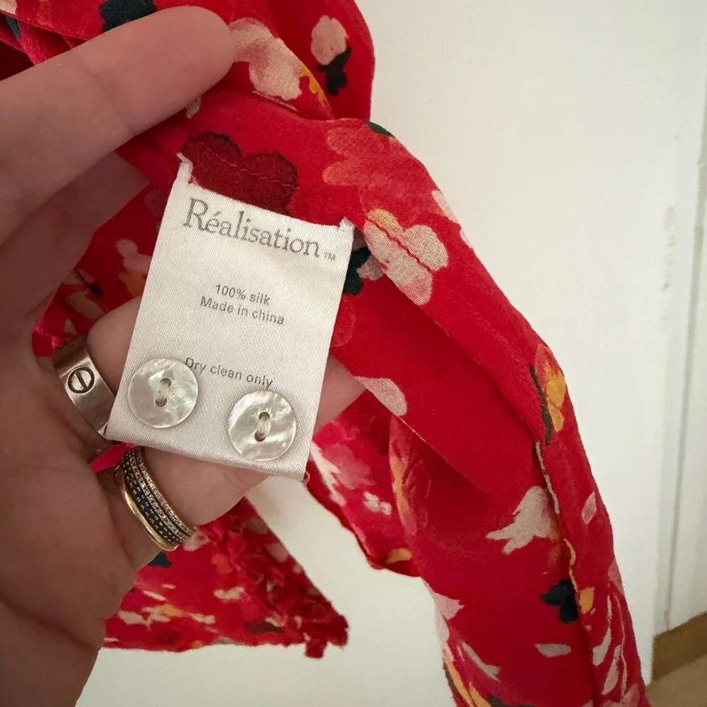 Realisation Juliet Rouge Red Silk Floral Midi Dress Size XS - Picture 7 of 12